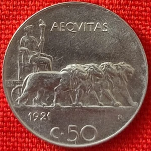 Italia 1921 50 Centesimi borde liso Vittorio Emanuele III AU KM#61.1 (J) 1114 - Imagen 1 de 2