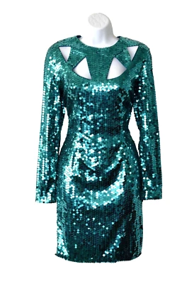 B0 Auténtico Vestido de Cóctel NITELINE Verde Azulado Elástico Lentejuelas Vintage Años 80 Talla 8 Foto 1 de 4