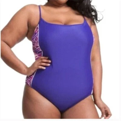 CATALINA Mujer Plus 2X Púrpura Adelgazante Una Pieza Espalda Corredora Traje de Baño Playa Costa Foto 1 de 4