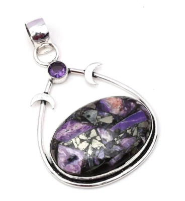 Kupfer Charoit Edelstein 925 Sterlingsilber Handarbeit Schmuck Anhänger 2,05" - Bild 1 von 4