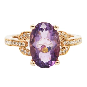 14K ROSÉGOLD PAVE DIAMANT OVAL ROSA AMETHYST RING SCHWEBEND COCKTAIL EDELSTEINE - Bild 1 von 2