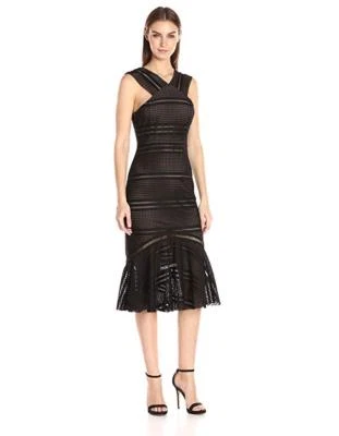 Vestido midi Tracy Reese Volante Halter Negro/Desnudo Cerradura Espalda Nuevo con Etiquetas 1X 398.00 Foto 1 de 4