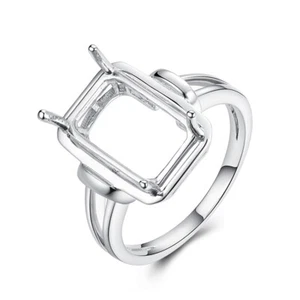 Sterling Silver Handcrafted Artisan Jewellery Emerald Cut 13x10mm Settings Ring - Picture 1 of 10