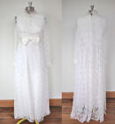 Vintage 50s 60s Empire Waist White Lace Wedding Gown Dress Cape Back 34" Chest