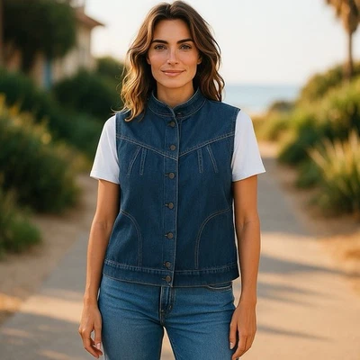 Vintage 90’ Levis Tops Chaqueta EE. UU. Chaleco Mujer’s Sin Mangas Azul Marino Talla L Foto 1 de 4