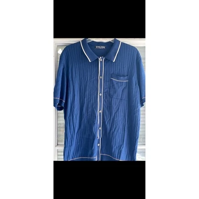 Camisa PJ Paul Jones Para Hombres XL Azul Manga Corta Tejida Con Botones Foto 1 de 3