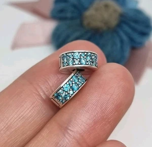 Original Pandora Silber Türkis Pave Clip Charm X 2 Silikon Griffe 💕 S925 ALE - Bild 1 von 10
