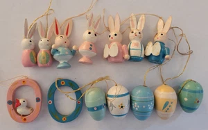 Handarbeit Ostern Mini Holz Hase Hasen/ Ei Ornamente Dekoration 14 Stück - Bild 1 von 3