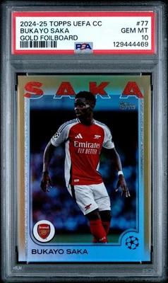 PSA 10 Bukayo Saka 2024-25 Topps Chrome UEFA  Gold Foilboard /50 #77 POP 1 - Image 1 of 2
