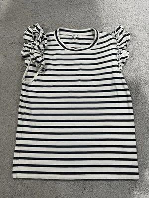 Kule Black and White Striped Shirt Women’s S Flutter Sleeve Top Crew Neck - Image 1 of 4