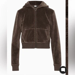 Sunday Best Aritzia Sudadera con Capucha Cremallera Completa Terciopelo Recortado Marrón Chocolate Talla Mediana - Imagen 1 de 7