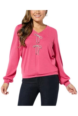 Suéter Blusa Colleen Lopez Para Mujer Larga-Slv con Corbatas Metálicas Rosa Foto 1 de 2