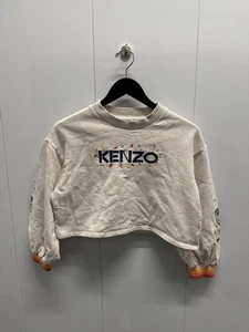 Kenzo Girls Cotton Graphic Long Sleeve Cropped Crewneck Sweatshirt Oat 14a - Picture 1 of 5