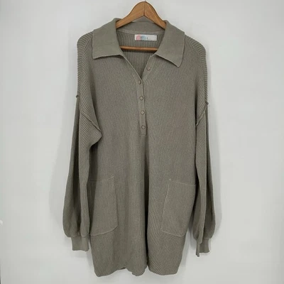 Free People Dress Womens Medium Green Picnic Sweater Mini Long Sleeve Knit - Image 1 of 4