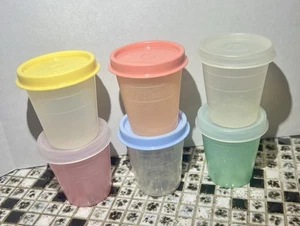 Vintage Lot Of 6 Tupperware MIDGET PASTEL Containers 101 W/ Lids RETRO - Picture 1 of 13