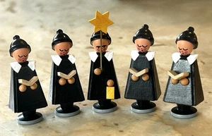 Erzgebirge Carolers Vtg German Set of  5 Handcrafted Wooded Choir Carolers - Picture 1 of 5