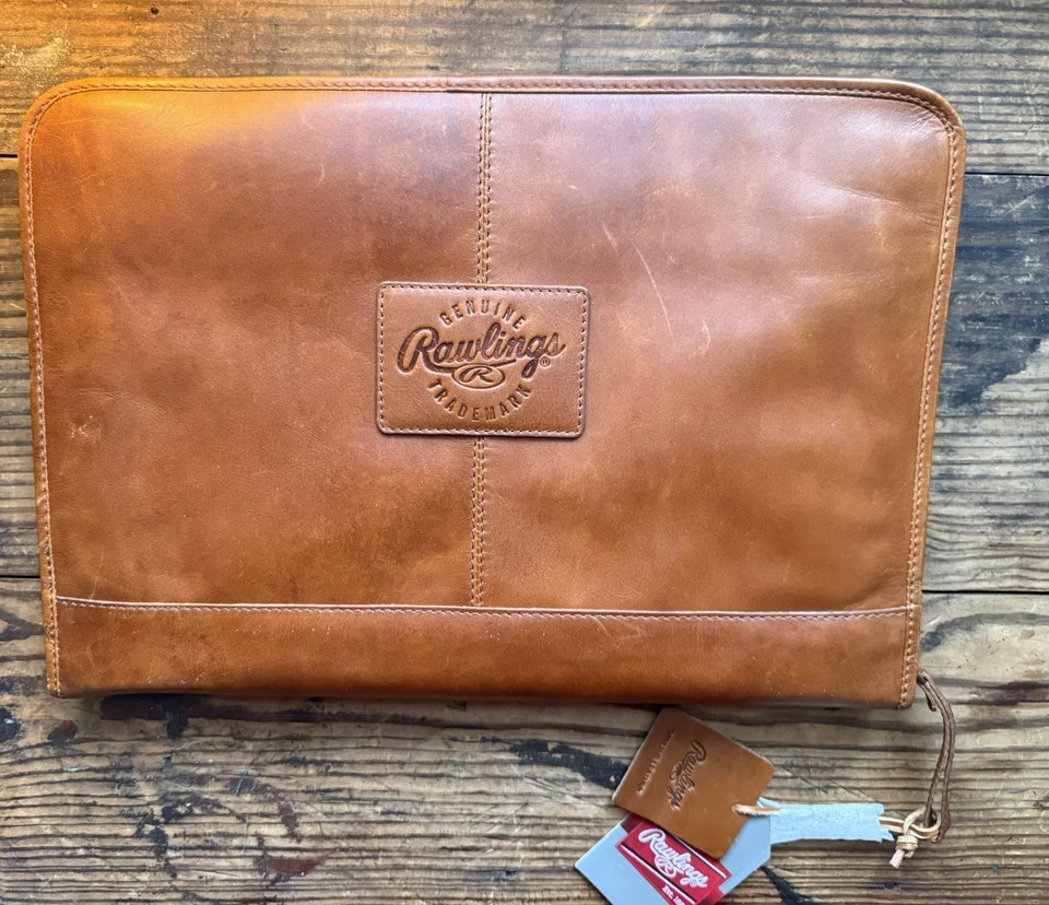 Estuche portafolio Frankie con cremallera de cuero tostado genuino Rawlings nuevo con etiquetas Foto 1 de 3
