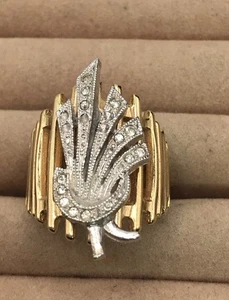 Vintage Uncas Floral Flame Rhinestone Crystal 18 KT H.G.E. Size 6 3/4 - Picture 1 of 5