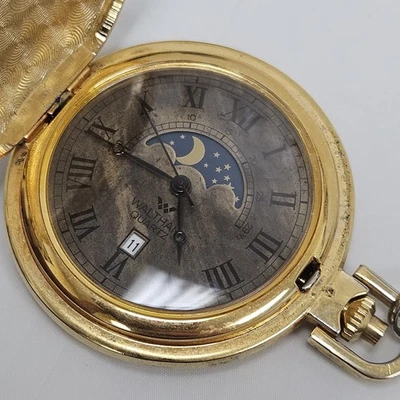 Vintage Waltham Quartz Gold Tone Hunter Case Pocket Watch Moonphase AS-IS  - Image 1 of 4