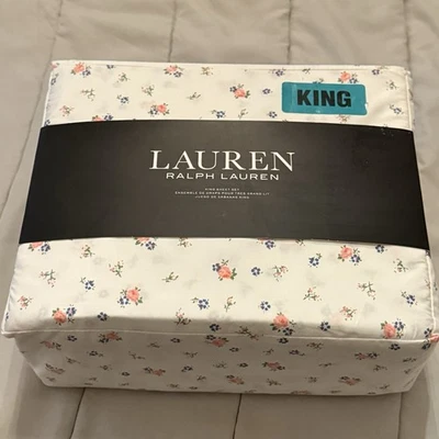 Ralph Lauren King Sheet Set Spring Cottage Floral Pink 4pc Farmhouse Cottage - Image 1 of 4