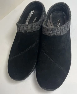 Vionic Woman’s Black Suede Mules With Grey Knit Size 10 - Picture 1 of 10