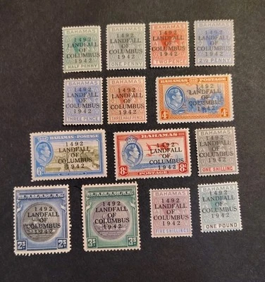 KGVI BAHAMAS 1942 COLUMBUS 450th ANNIVERSARY SCOTT 116-129, MNH/OG, F-VF - Image 1 of 2