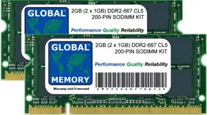 2GB (2 x 1GB) DDR2 667MHz PC2-5300 200-PIN 200-PIN SODIMM MEMORY KIT FOR LAPTOPS - Picture 1 of 1