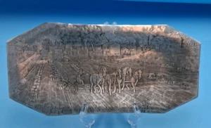 Handmade Wendell August Forge Aluminum Rectangular Tray Horses Plowing Field - Picture 1 of 3