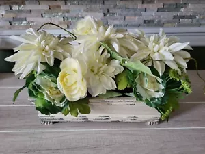 Pier 1 gemischtes Blumengesteck Kunstblumen rustikal abgenutzt rechteckiger Sockel - Bild 1 von 12