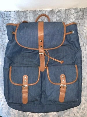 Aldo Cevere Chambray  Cotton & Faux Brown Trim  Backpack Unisex Large EUC - Image 1 of 4