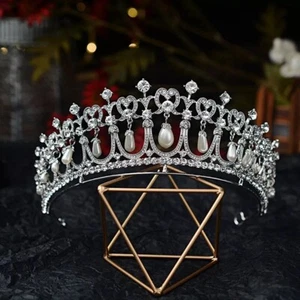 Princess Diana Crown Cambridge lover knot diadem Quinceanera bridal silver pearl - Picture 1 of 5