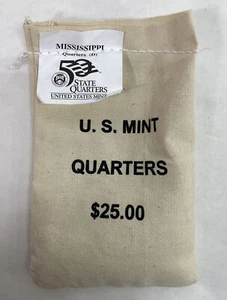 2002 D Mississippi State Quarters - $25 Uncirculated - Unopened - US Mint Sewn - Picture 1 of 3