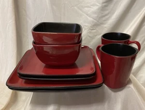 #500B Home Trends Rave Red Setting For 2 Plates, Salad Plates, Cups/Mugs & Bowls - Picture 1 of 10