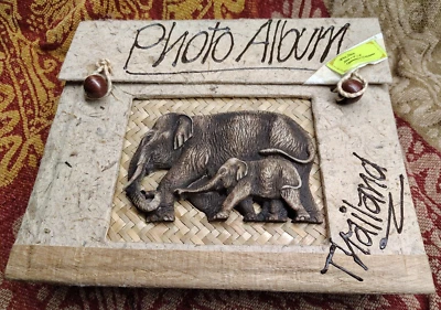 Vintage Laos Photo Album Hand Made 3D Image of Elephants Cloth Photo Sheets 4x6" - Image 1 of 4