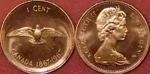 (2) 1867-1967 Canada 1 One Cent .01 Centennial Canadian Copper Penny Flying Dove - Picture 1 of 2