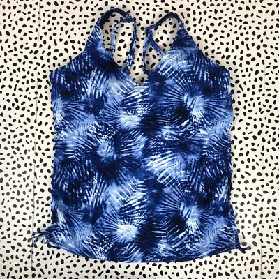 Lands End Navy Blue Tie Dye Adjustable Underwire Tankini Rg. 14 SWIM TOP 522543 - Image 1 of 4