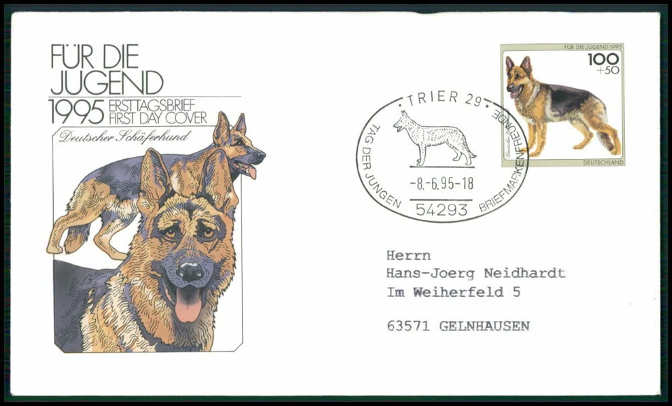 ALEMANIA FDC 1995 PERROS PASTOR ALEMÁN PERRO PASTOR ALSACIANO PERROS SOBAKI fj12 Foto 1 de 2