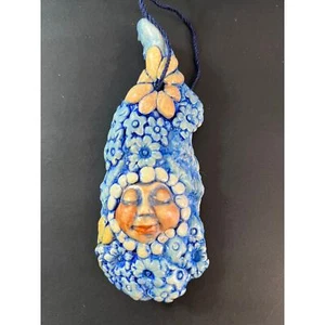 Collectible Hand painted Denise Williams Blue Girl with Flowers Ornament 5" - Picture 1 of 7