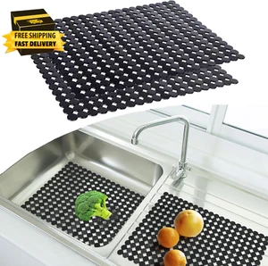 Kitchen Sink Mat Non-Slip Sink Protector 2 Pcs Adjustable 12.5X15.7In,Black - Picture 1 of 8