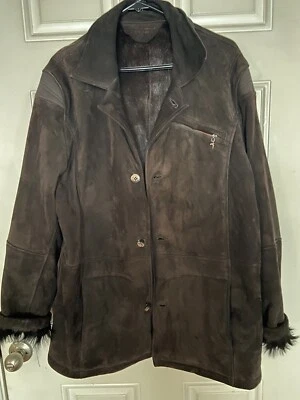 Abrigo de gamuza marrón forrado de piel de cabra Robert Comstock para hombre talla 44 Foto 1 de 4