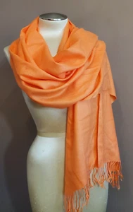 Pashmina Shawl Wrap Solid Peach Orange Fringe 25x71" Soft Cashmere Silk Blend - Picture 1 of 10
