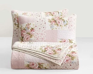 Pre-Washed Cotton Quilt Set - Rosy Pink Chic Floral Bedding Coverlet Set - Picture 1 of 6