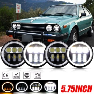 For 1976-1981 Honda Accord 4PCS 5.75" LED Headlights Hi/Lo Beam DRL Angel Eyes - Image 1 of 4
