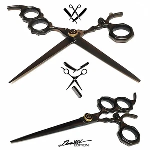 Pro Level Barber Scissors/Shears in Black With Tension Screw & Swivel Thumb Rest - Picture 1 of 10