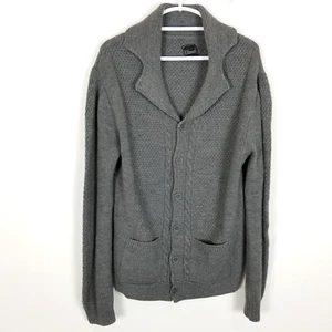 7 Diamonds Men Wool Blend Cardigan Sweater Sz L Gray Button Up Cable Knit Office - Picture 1 of 8