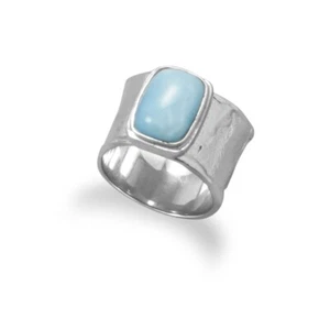 Anillo Larimar Banda Texturizada Ancha Rodio en Plata de Ley Acabado Antiguo - Imagen 1 de 1