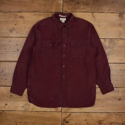 Vintage L.L.Bean Chamois Shirt Button L Mens Long Sleeve Red Solid - Image 1 of 4