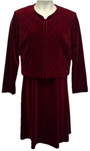 Susan Graver Style Size M 2PC Quilted Jacket/Dress Set Stretchy Deep Red Velour - Picture 1 of 19