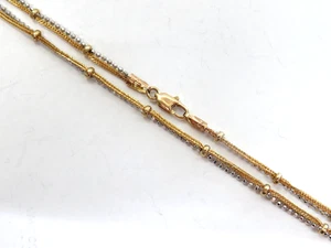 Unique Solid 14K Yellow White Gold Ball & Wheat links Double Chain NECKLACE 17" - Picture 1 of 11