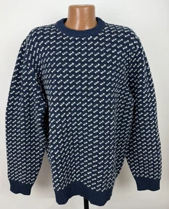 LL Bean Wool Sweater Mens XLT XL Tall Navy Blue Birdseye Knit Ski Sweater Nordic - Picture 1 of 13